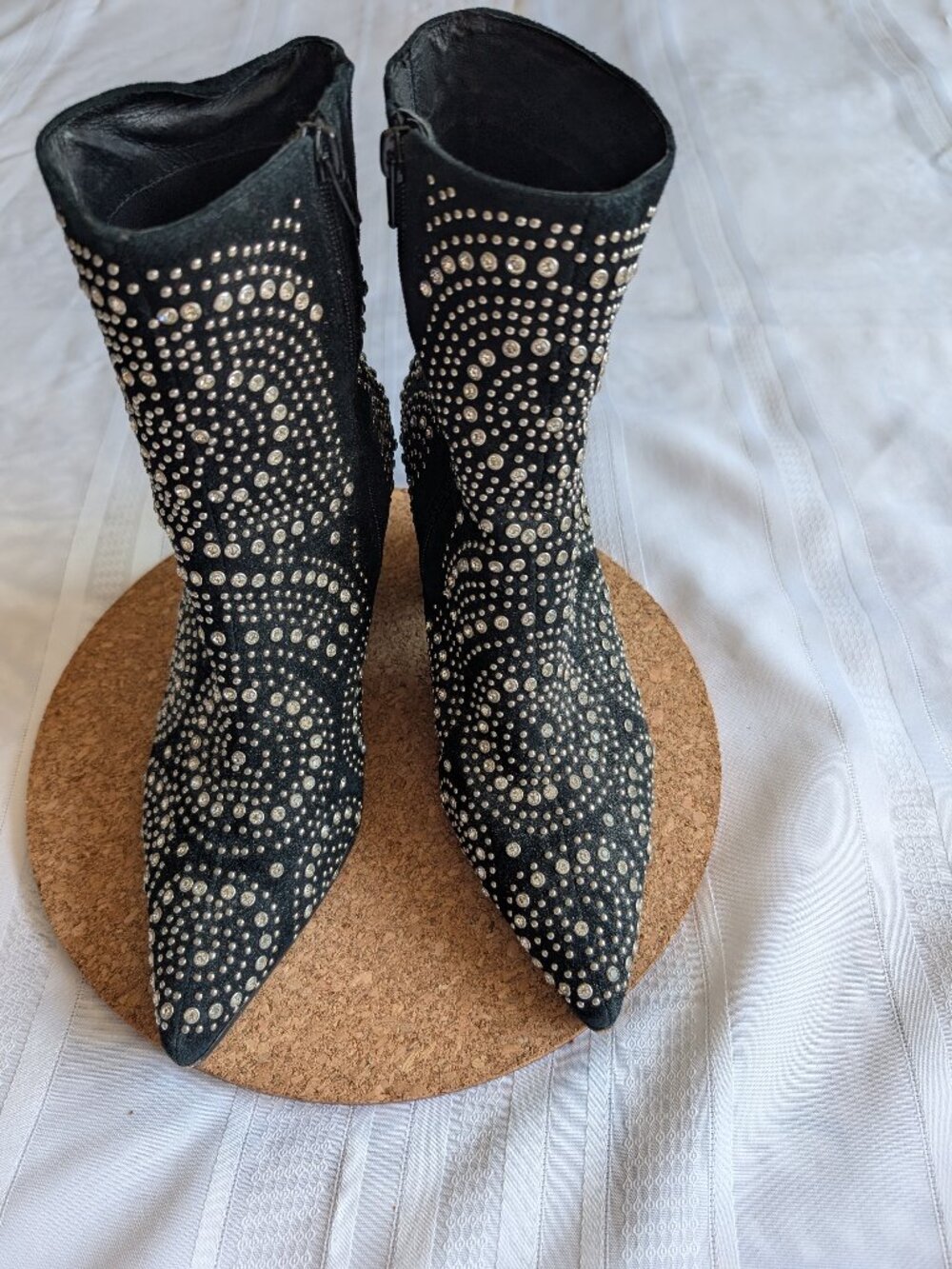 Jeffrey Campbell Silver Studded & Rhinestone Suede Boots Size 10